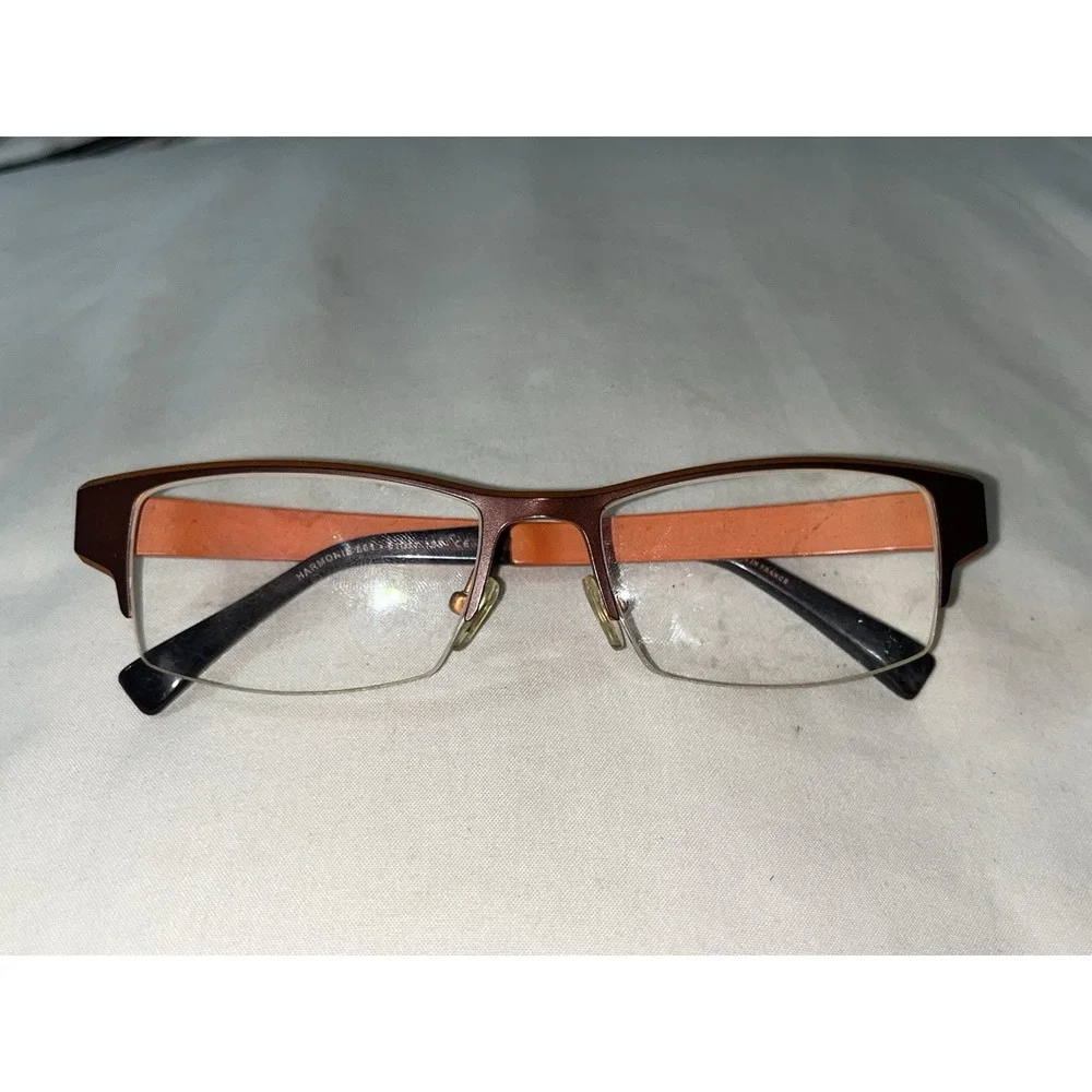 Jean Lafont Titanium Brown Orange Half Rim Rectangular Glasses 551 51 17 135